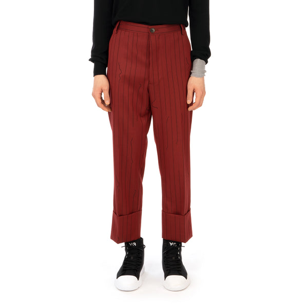 Vivienne Westwood | Cropped George Trousers Red - Broken Pinstripe - Concrete