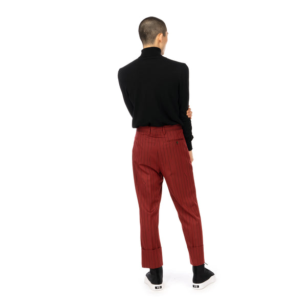 Vivienne Westwood | Cropped George Trousers Red - Broken Pinstripe - Concrete