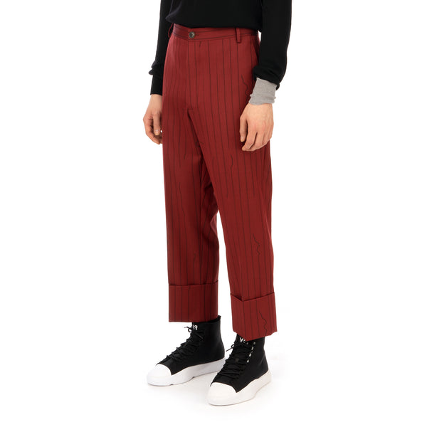 Vivienne Westwood | Cropped George Trousers Red - Broken Pinstripe - Concrete