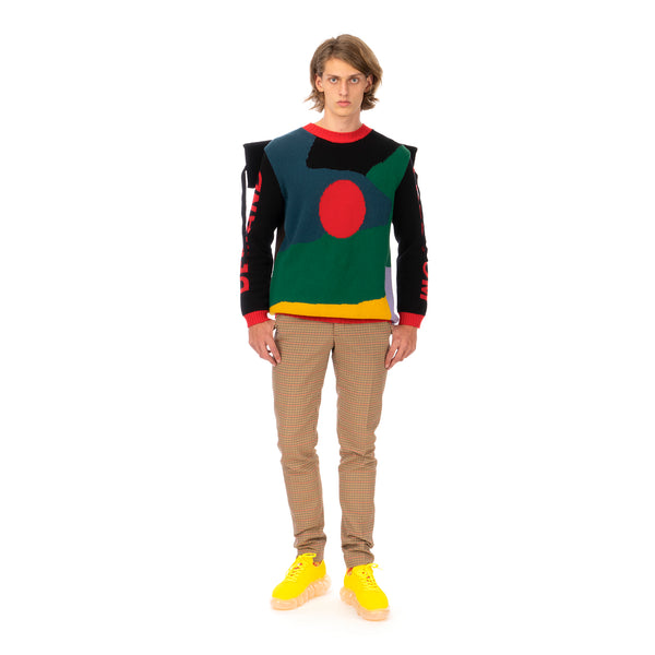 Walter Van Beirendonck | Demand Freedom Collared Knitted Crew Black - Concrete