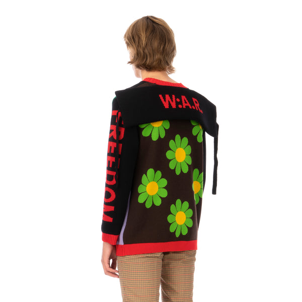 Walter Van Beirendonck | Demand Freedom Collared Knitted Crew Black - Concrete