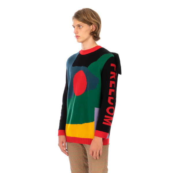 Walter Van Beirendonck | Demand Freedom Collared Knitted Crew Black - Concrete