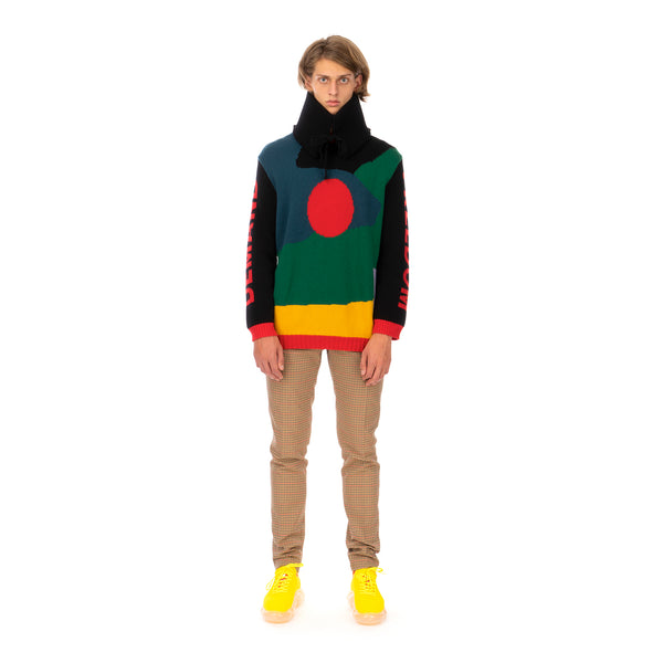 Walter Van Beirendonck | Demand Freedom Collared Knitted Crew Black - Concrete