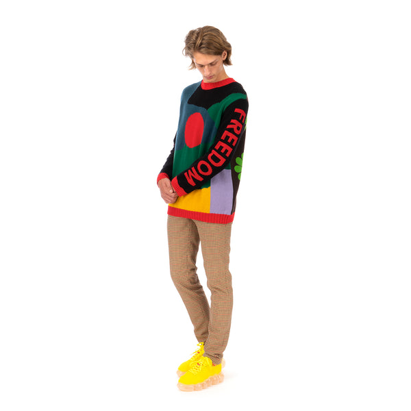 Walter Van Beirendonck | Demand Freedom Collared Knitted Crew Black - Concrete