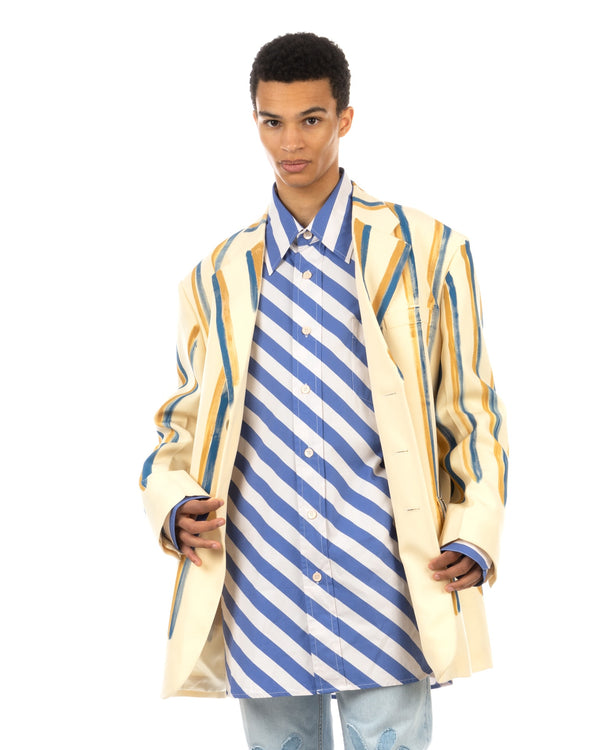 Marni | Watercolour Stripe 'Grain De Poudre' Jacket Antique White - Concrete