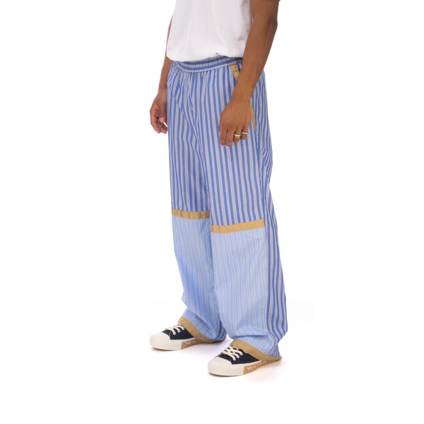 White Mountaineering | Stripe Taped Wide Pants Blue - Concrete