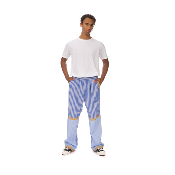 White Mountaineering | Stripe Taped Wide Pants Blue - Concrete